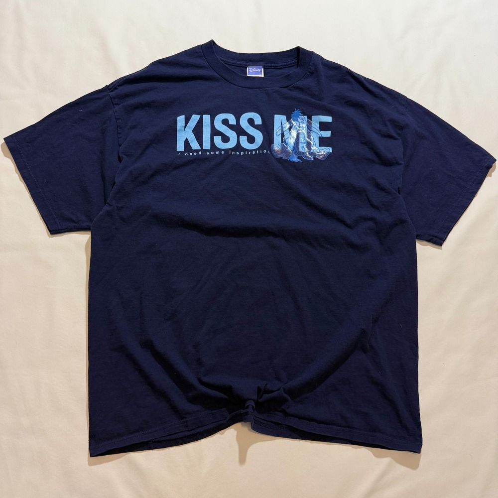 Disney Eeyore T-Shirt Women 2XL Navy Y2K 2000s Kiss Me Graphic Tee